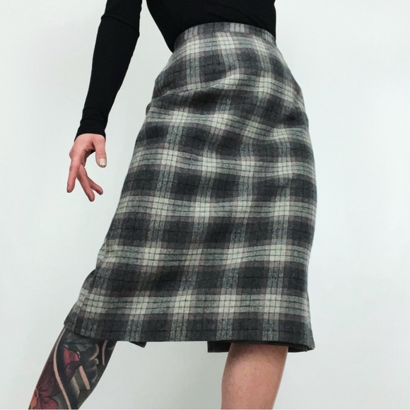 Vintage Pure Wool Plaid Midi Pencil Skirt | Size 26”-27” - Picture 1 of 10